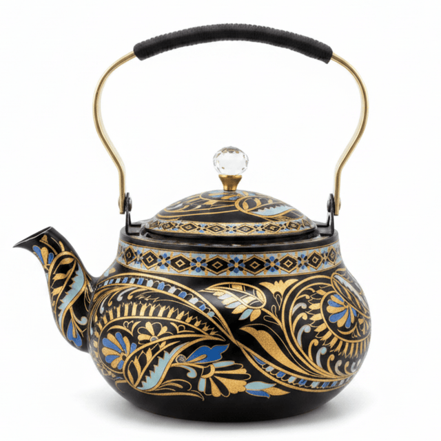 Black & Gold Ornate Metal Tea Kettle 1.5L | Elegant Crystal Knob Lid | Luxury Arabic Hospitality Teapot with Floral Paisley Design - Al Kabayel Discount CentreBlack & Gold Ornate Metal Tea Kettle 1.5L | Elegant Crystal Knob Lid | Luxury Arabic Hospitality Teapot with Floral Paisley DesignTea/Coffee PotsAKDCAl Kabayel Discount Centre