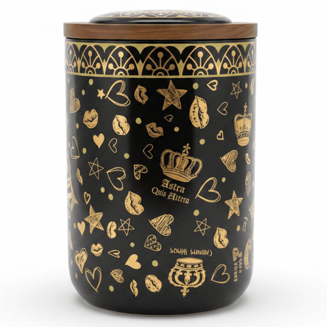 Black & Gold Royal Ceramic Canister with Wooden Lid | 15×10cm | Luxury Storage Jar - Al Kabayel Discount CentreBlack & Gold Royal Ceramic Canister with Wooden Lid | 15×10cm | Luxury Storage JarJars & Food SaversAKDCAl Kabayel Discount Centre