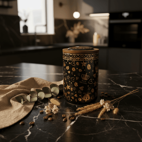 Black & Gold Royal Ceramic Canister with Wooden Lid | 15×10cm | Luxury Storage Jar - Al Kabayel Discount CentreBlack & Gold Royal Ceramic Canister with Wooden Lid | 15×10cm | Luxury Storage JarJars & Food SaversAKDCAl Kabayel Discount Centre