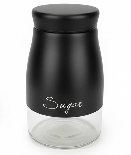 Black Matte Metal & Glass Storage Canister — 1 Litre - Al Kabayel Discount CentreBlack Matte Metal & Glass Storage Canister — 1 LitreJars & Food SaversAKDCAl Kabayel Discount Centre