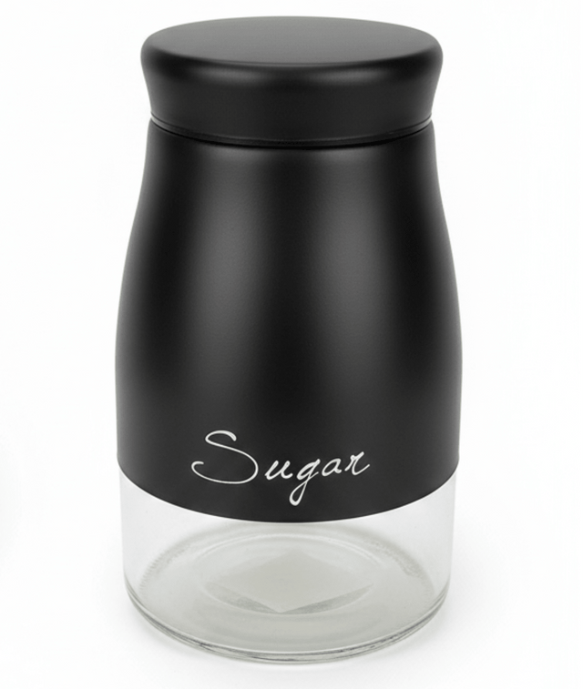 Black Matte Metal & Glass Storage Canister — 1 Litre - Al Kabayel Discount CentreBlack Matte Metal & Glass Storage Canister — 1 LitreJars & Food SaversAKDCAl Kabayel Discount Centre