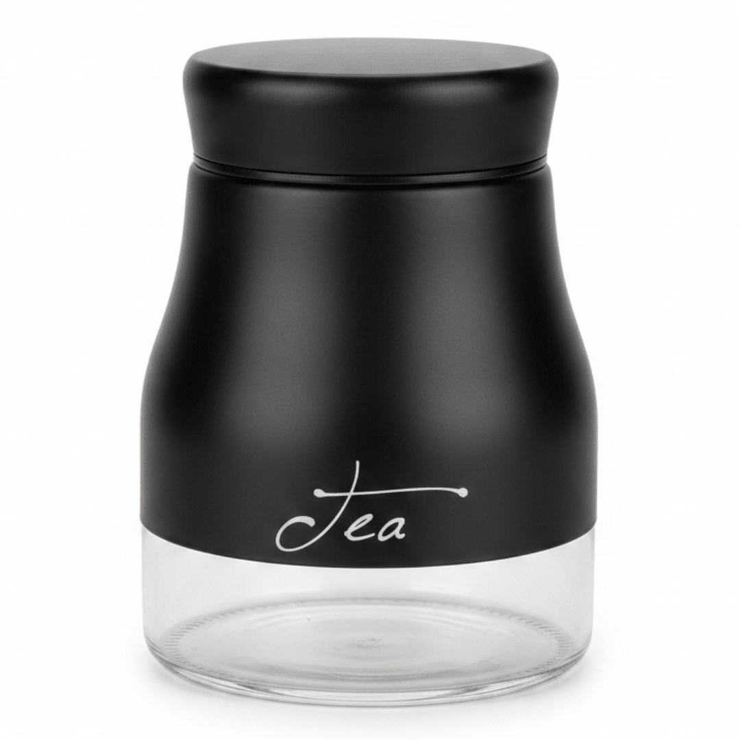 Black Matte Metal & Glass Tea Canister — 750ml | Airtight Storage Jar - Al Kabayel Discount CentreBlack Matte Metal & Glass Tea Canister — 750ml | Airtight Storage JarJars & Food SaversAKDCAl Kabayel Discount Centre