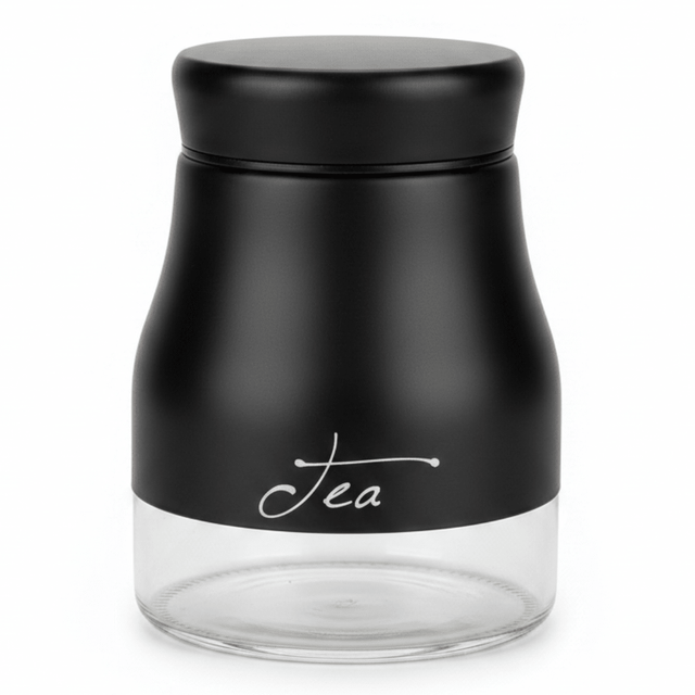 Black Matte Metal & Glass Tea Canister — 750ml | Airtight Storage Jar - Al Kabayel Discount CentreBlack Matte Metal & Glass Tea Canister — 750ml | Airtight Storage JarJars & Food SaversAKDCAl Kabayel Discount Centre
