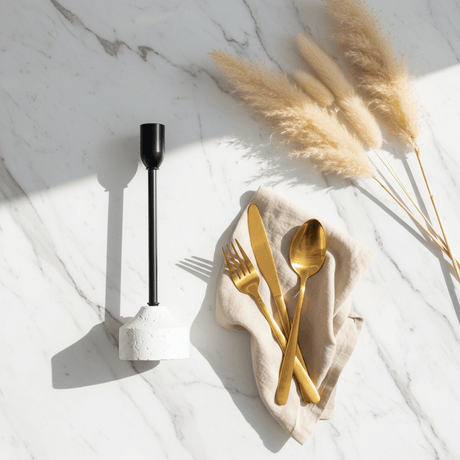 Black Metal Candle Holder with White Chalk Base for Luxury Table Decoration – 23cm - Al Kabayel Discount CentreBlack Metal Candle Holder with White Chalk Base for Luxury Table Decoration – 23cmHome Décor AccentsAKDCAl Kabayel Discount Centre