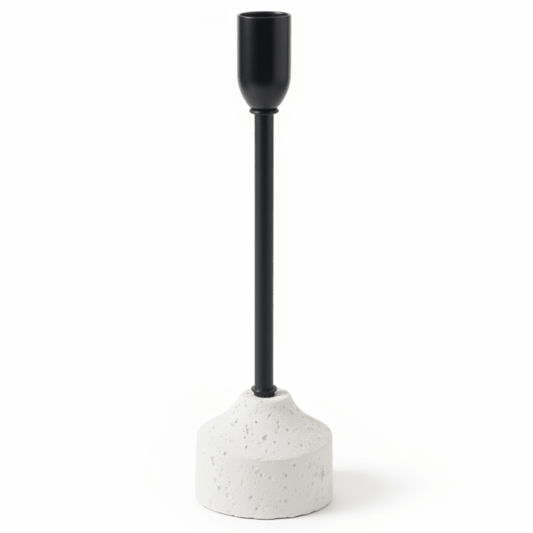 Black Metal Candle Holder with White Chalk Base for Luxury Table Decoration – 23cm - Al Kabayel Discount CentreBlack Metal Candle Holder with White Chalk Base for Luxury Table Decoration – 23cmHome Décor AccentsAKDCAl Kabayel Discount Centre