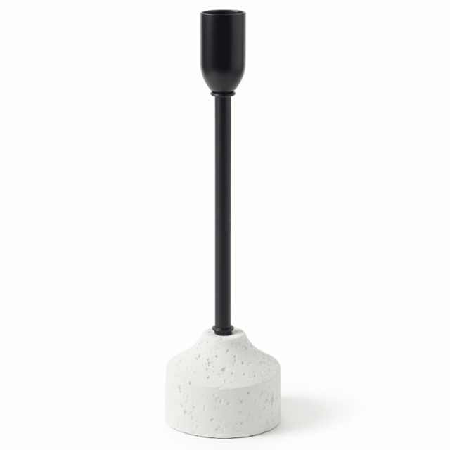 Black Metal Candle Holder with White Chalk Base for Luxury Table Decoration – 23cm - Al Kabayel Discount CentreBlack Metal Candle Holder with White Chalk Base for Luxury Table Decoration – 23cmHome Décor AccentsAKDCAl Kabayel Discount Centre