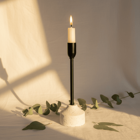 Black Metal Candle Holder with White Chalk Base for Luxury Table Decoration – 23cm - Al Kabayel Discount CentreBlack Metal Candle Holder with White Chalk Base for Luxury Table Decoration – 23cmHome Décor AccentsAKDCAl Kabayel Discount Centre