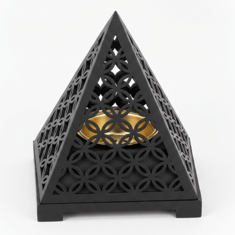 Black Pyramid Incense Burner — Geometric Lattice | Matte Black & Gold | 14×11cm - Al Kabayel Discount CentreBlack Pyramid Incense Burner — Geometric Lattice | Matte Black & Gold | 14×11cmIncense BurnerAKDCAl Kabayel Discount Centre