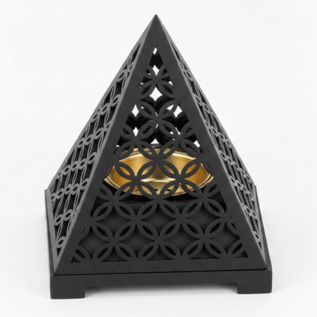 Black Pyramid Incense Burner — Geometric Lattice | Matte Black & Gold | 14×11cm - Al Kabayel Discount CentreBlack Pyramid Incense Burner — Geometric Lattice | Matte Black & Gold | 14×11cmIncense BurnerAKDCAl Kabayel Discount Centre