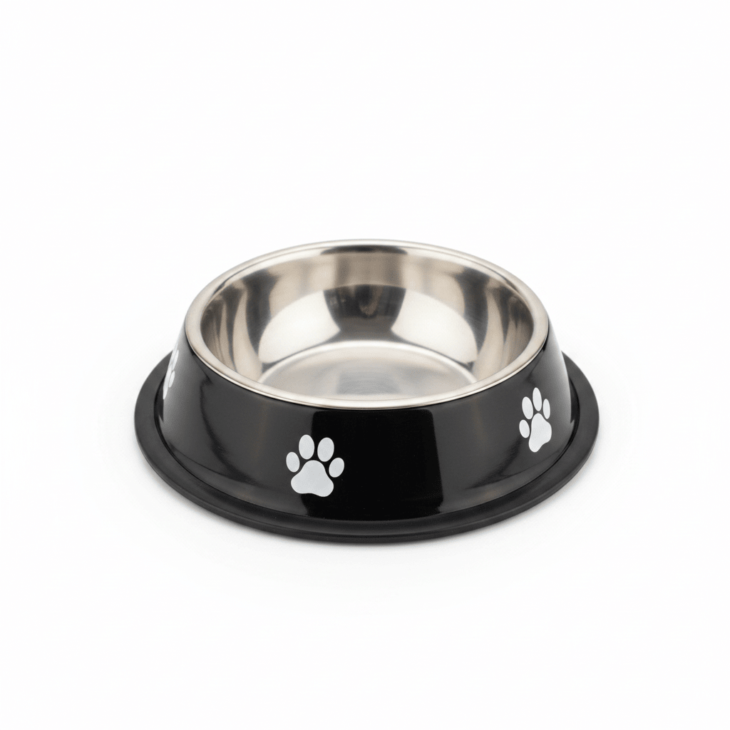 Black & Silver Stainless Steel Pet Feeding Bowl with Paw Print Design – 16cm - Al Kabayel Discount CentreBlack & Silver Stainless Steel Pet Feeding Bowl with Paw Print Design – 16cmPet SuppliesAKDCAl Kabayel Discount Centre