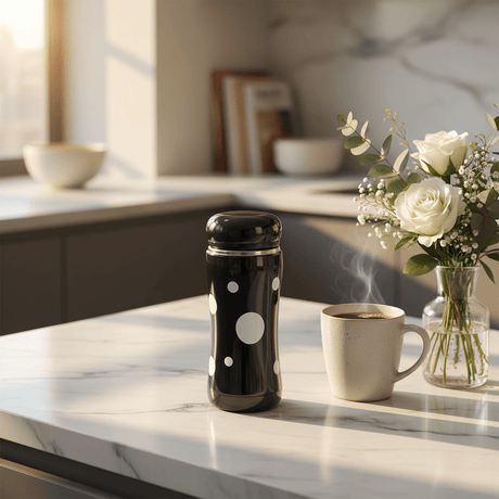 Black & White Polka Dot Stainless Steel Vacuum Bottle — 320ml - Al Kabayel Discount CentreBlack & White Polka Dot Stainless Steel Vacuum Bottle — 320mlWater bottlesAKDCAl Kabayel Discount Centre