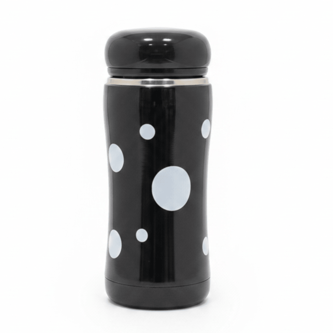 Black & White Polka Dot Stainless Steel Vacuum Bottle — 320ml - Al Kabayel Discount CentreBlack & White Polka Dot Stainless Steel Vacuum Bottle — 320mlWater bottlesAKDCAl Kabayel Discount Centre