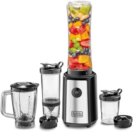 BLACK+DECKER 300W 16 Piece 4 - in - 1 Personal Compact Sports Blender/Smoothie Maker with Citrus Juicer & Grinder Mill SBX300BCG - B5 - Al Kabayel Discount CentreBLACK+DECKER 300W 16 Piece 4 - in - 1 Personal Compact Sports Blender/Smoothie Maker with Citrus Juicer & Grinder Mill SBX300BCG - B5Blenders, Mixers & Food ProcessorsBLACK & DECKERAl Kabayel Discount Centre