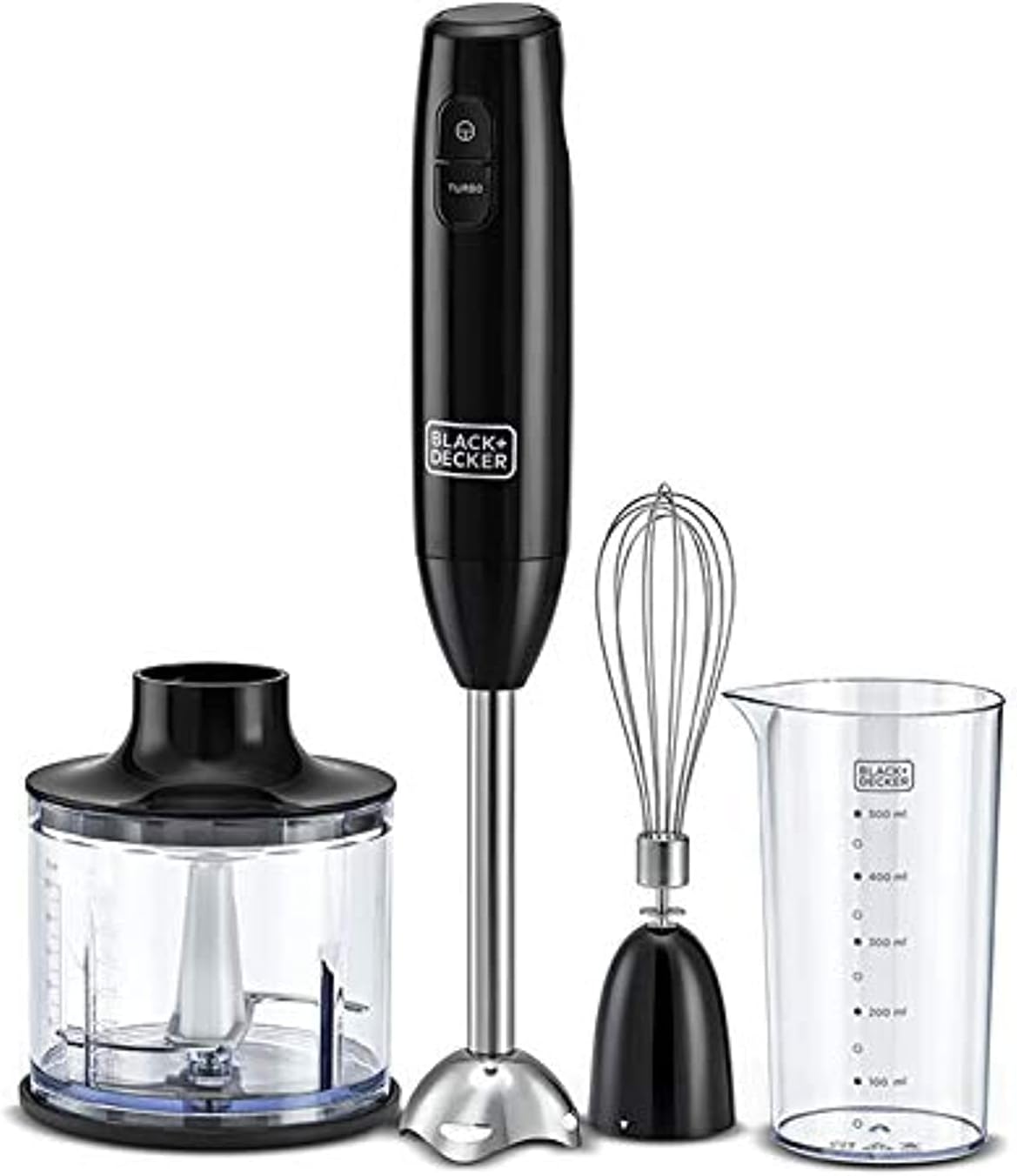 BLACK+DECKER 600W 3 - in - 1 Hand Blender HB600 - B5 – Powerful Stick Blender with 600ml Chopper, 500ml Beaker & Whisk, Stainless Steel Blades, Dual Speed & Anti - Slip Base - Al Kabayel Discount CentreBLACK+DECKER 600W 3 - in - 1 Hand Blender HB600 - B5 – Powerful Stick Blender with 600ml Chopper, 500ml Beaker & Whisk, Stainless Steel Blades, Dual Speed & Anti - Slip BaseFood & Drink AppliancesBLACK+DECKERAl Kabayel Discount Centre