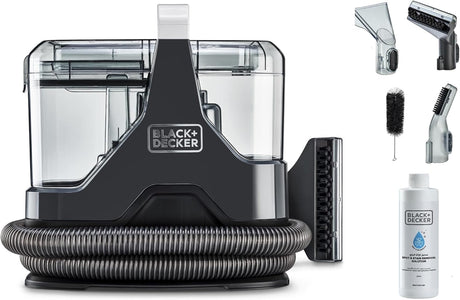 BLACK+DECKER 600W Multisurface Spot Cleaner for Carpet, Sofa, Upholstery, Stairs & Car Interior | Stain Remover with Dual Tank System, 5 Attachments, Cleaning Solution, Black | BHSC600C - B5 - Al Kabayel Discount CentreBLACK+DECKER 600W Multisurface Spot Cleaner for Carpet, Sofa, Upholstery, Stairs & Car Interior | Stain Remover with Dual Tank System, 5 Attachments, Cleaning Solution, Black | BHSC600C - B5Vacuum CleanersBLACK & DECKERAl Kabayel Discount Centre