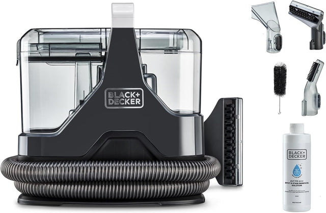 BLACK+DECKER 600W Multisurface Spot Cleaner for Carpet, Sofa, Upholstery, Stairs & Car Interior | Stain Remover with Dual Tank System, 5 Attachments, Cleaning Solution, Black | BHSC600C - B5 - Al Kabayel Discount CentreBLACK+DECKER 600W Multisurface Spot Cleaner for Carpet, Sofa, Upholstery, Stairs & Car Interior | Stain Remover with Dual Tank System, 5 Attachments, Cleaning Solution, Black | BHSC600C - B5Vacuum CleanersBLACK & DECKERAl Kabayel Discount Centre