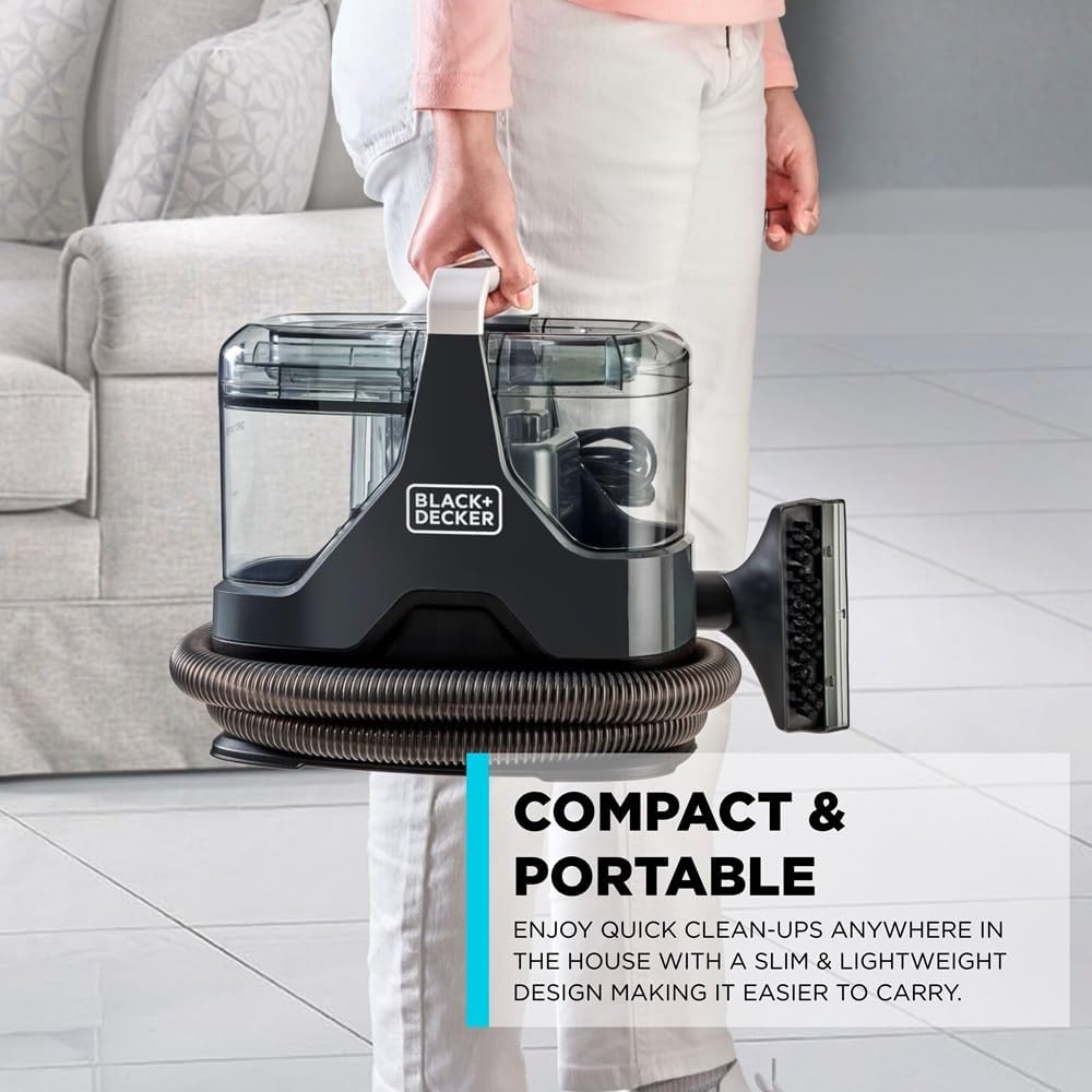 BLACK+DECKER 600W Multisurface Spot Cleaner for Carpet, Sofa, Upholstery, Stairs & Car Interior | Stain Remover with Dual Tank System, 5 Attachments, Cleaning Solution, Black | BHSC600C - B5 - Al Kabayel Discount CentreBLACK+DECKER 600W Multisurface Spot Cleaner for Carpet, Sofa, Upholstery, Stairs & Car Interior | Stain Remover with Dual Tank System, 5 Attachments, Cleaning Solution, Black | BHSC600C - B5Vacuum CleanersBLACK & DECKERAl Kabayel Discount Centre