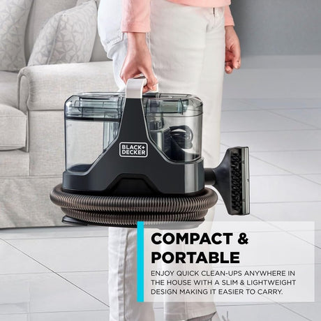 BLACK+DECKER 600W Multisurface Spot Cleaner for Carpet, Sofa, Upholstery, Stairs & Car Interior | Stain Remover with Dual Tank System, 5 Attachments, Cleaning Solution, Black | BHSC600C - B5 - Al Kabayel Discount CentreBLACK+DECKER 600W Multisurface Spot Cleaner for Carpet, Sofa, Upholstery, Stairs & Car Interior | Stain Remover with Dual Tank System, 5 Attachments, Cleaning Solution, Black | BHSC600C - B5Vacuum CleanersBLACK & DECKERAl Kabayel Discount Centre