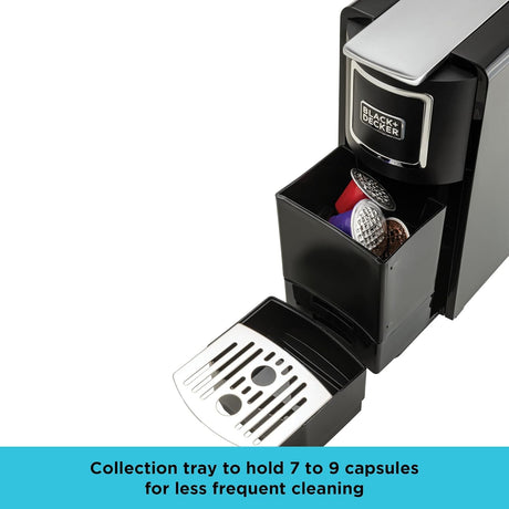BLACK+DECKER Capsule Coffee Machine, 1140W, Compatible with Espresso Coffee Capsules, Espresso and Lungo Option, Compact Design, One - Touch Control, Fast Brewing, Removable Drip Tray, Black - CCM100 - B5 - Al Kabayel Discount CentreBLACK+DECKER Capsule Coffee Machine, 1140W, Compatible with Espresso Coffee Capsules, Espresso and Lungo Option, Compact Design, One - Touch Control, Fast Brewing, Removable Drip Tray, Black - CCM100 - B5Coffee MakersBLACK & DECKERAl Kabayel Discount Centre