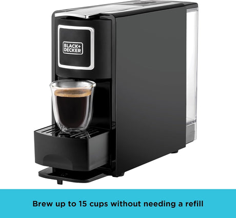 BLACK+DECKER Capsule Coffee Machine, 1140W, Compatible with Espresso Coffee Capsules, Espresso and Lungo Option, Compact Design, One - Touch Control, Fast Brewing, Removable Drip Tray, Black - CCM100 - B5 - Al Kabayel Discount CentreBLACK+DECKER Capsule Coffee Machine, 1140W, Compatible with Espresso Coffee Capsules, Espresso and Lungo Option, Compact Design, One - Touch Control, Fast Brewing, Removable Drip Tray, Black - CCM100 - B5Coffee MakersBLACK & DECKERAl Kabayel Discount Centre