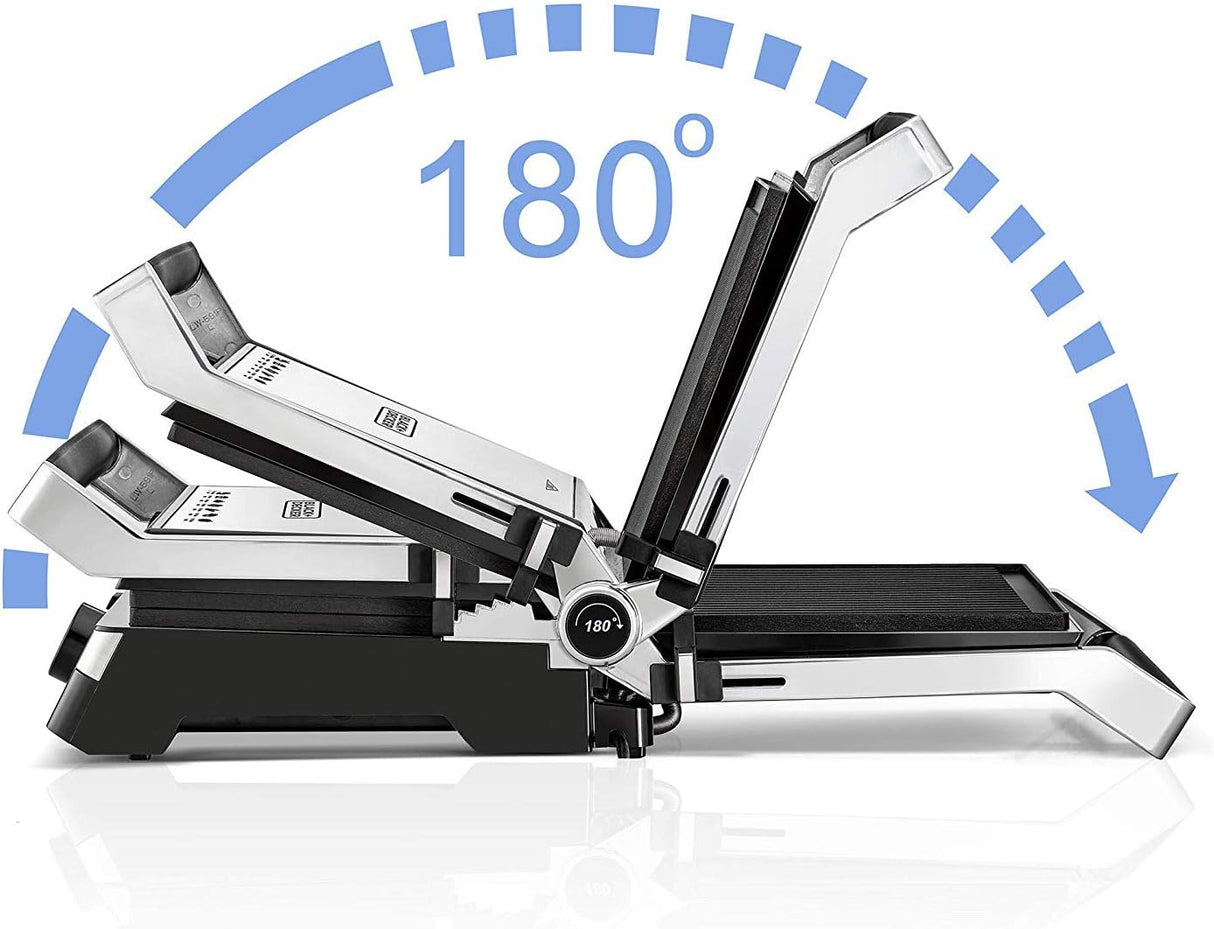 BLACK+DECKER Family Health Grill with 180° Hinge, 2000W, 1500cm² BBQ Area, 5 - Level Height Adjustment, Variable Temperature Control, Removable Drip Tray, Cool - Touch Handle, Black/Silver - CG2000 - B5 - Al Kabayel Discount CentreBLACK+DECKER Family Health Grill with 180° Hinge, 2000W, 1500cm² BBQ Area, 5 - Level Height Adjustment, Variable Temperature Control, Removable Drip Tray, Cool - Touch Handle, Black/Silver - CG2000 - B5Electric Griddles & GrillsBLACK & DECKERAl Kabayel Discount Centre