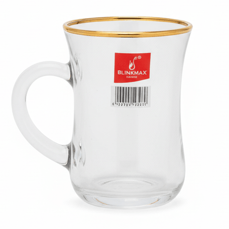 Blinkmax Compact Glass Tea Mug with Gold Rim & Handle, Lightweight Design 135ml - Al Kabayel Discount CentreBlinkmax Compact Glass Tea Mug with Gold Rim & Handle, Lightweight Design 135mlMugsBLINKMAXAl Kabayel Discount Centre