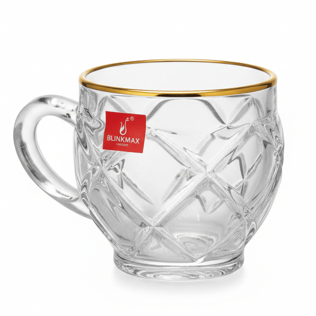Blinkmax Diamond Cut Glass Mug with Golden Rim & Handle, Premium Decorative Glassware 210ml - Al Kabayel Discount CentreBlinkmax Diamond Cut Glass Mug with Golden Rim & Handle, Premium Decorative Glassware 210mlMugsBLINKMAXAl Kabayel Discount Centre