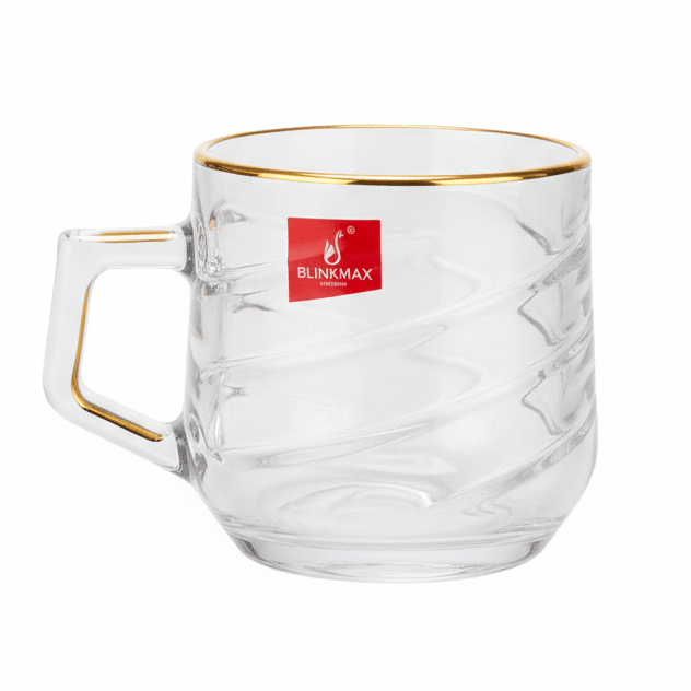 Blinkmax Luxury Glass Mug with Gold Rim & Handle, Elegant Transparent Drinkware 210ml - Al Kabayel Discount CentreBlinkmax Luxury Glass Mug with Gold Rim & Handle, Elegant Transparent Drinkware 210mlMugsBLINKMAXAl Kabayel Discount Centre
