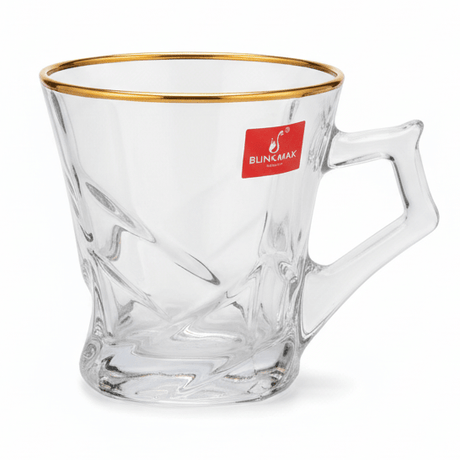 Blinkmax Premium Glass Mug with Gold Rim & Ergonomic Handle Design 180ml - Al Kabayel Discount CentreBlinkmax Premium Glass Mug with Gold Rim & Ergonomic Handle Design 180mlMugsBLINKMAXAl Kabayel Discount Centre