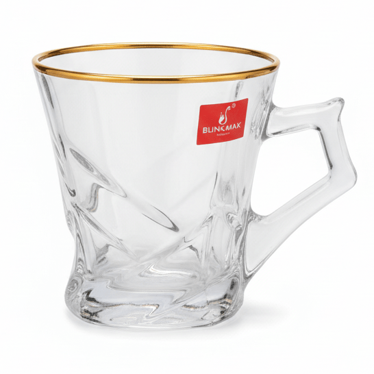 Blinkmax Premium Glass Mug with Gold Rim & Ergonomic Handle Design 180ml - Al Kabayel Discount CentreBlinkmax Premium Glass Mug with Gold Rim & Ergonomic Handle Design 180mlMugsBLINKMAXAl Kabayel Discount Centre
