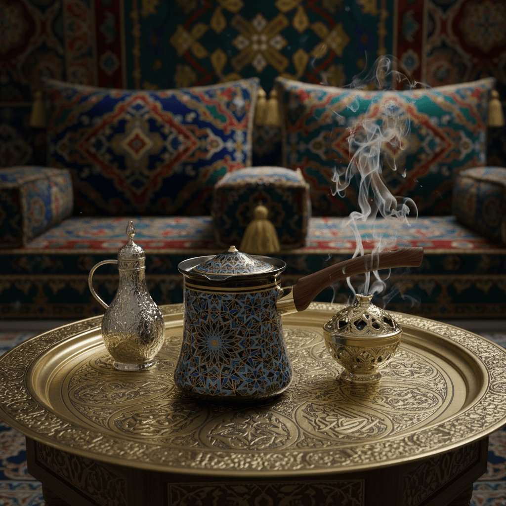 Blue & Black Decorative Metal Coffee Warmer with Mosaic Islamic Geometric Pattern, Wooden Handle & Lid – 200ml - Al Kabayel Discount CentreBlue & Black Decorative Metal Coffee Warmer with Mosaic Islamic Geometric Pattern, Wooden Handle & Lid – 200mlTea/Coffee PotsAKDCAl Kabayel Discount Centre