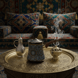 Blue & Black Decorative Metal Coffee Warmer with Mosaic Islamic Geometric Pattern, Wooden Handle & Lid – 200ml - Al Kabayel Discount CentreBlue & Black Decorative Metal Coffee Warmer with Mosaic Islamic Geometric Pattern, Wooden Handle & Lid – 200mlTea/Coffee PotsAKDCAl Kabayel Discount Centre