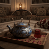 Blue & Black Enamel Metal Kettle with Islamic Geometric Mosaic Pattern, Crystal Lid Knob & Gold Handle | 1.5 Litre | - Al Kabayel Discount CentreBlue & Black Enamel Metal Kettle with Islamic Geometric Mosaic Pattern, Crystal Lid Knob & Gold Handle | 1.5 Litre |Tea/Coffee PotsAKDCAl Kabayel Discount Centre