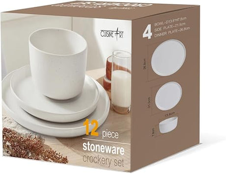 Bone China Shallow RECTORY 12 - Pieces Stoneware Dinnerware Set, Dinner Set, Kitchen Dinnerware Ceramic Crockery Set, Dinner Service Set for 4, Include 26.8cm Dinner Plate, 21.5cm plate and Cereal Bowl - Al Kabayel Discount CentreBone China Shallow RECTORY 12 - Pieces Stoneware Dinnerware Set, Dinner Set, Kitchen Dinnerware Ceramic Crockery Set, Dinner Service Set for 4, Include 26.8cm Dinner Plate, 21.5cm plate and Cereal BowlDinnerware SetsCUISINE ARTAl Kabayel Discount Centre
