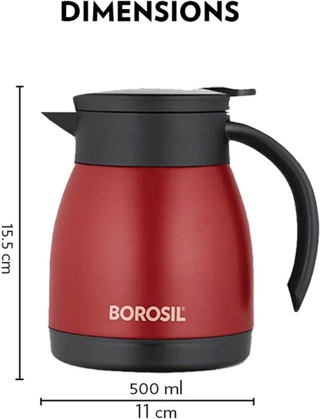 Borosil Hydra Stainless Steel Double Wall Vaccum Teapot 500ml, Red - FLKT50RED12 - Al Kabayel Discount CentreBorosil Hydra Stainless Steel Double Wall Vaccum Teapot 500ml, Red - FLKT50RED12Tea/Coffee PotsBOROSILAl Kabayel Discount Centre