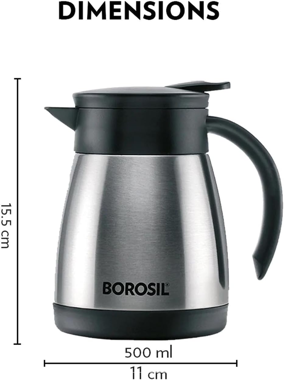 Borosil Hydra Stainless Steel Double Wall Vaccum Teapot 500ml, Silver - FLKT50SSB11 - Al Kabayel Discount CentreBorosil Hydra Stainless Steel Double Wall Vaccum Teapot 500ml, Silver - FLKT50SSB11Tea/Coffee PotsBOROSILAl Kabayel Discount Centre