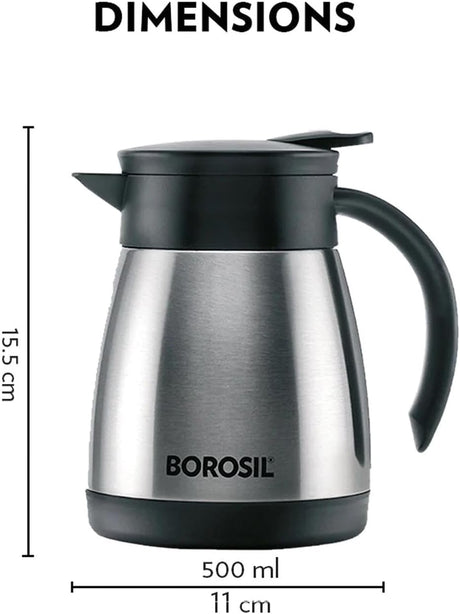 Borosil Hydra Stainless Steel Double Wall Vaccum Teapot 500ml, Silver - FLKT50SSB11 - Al Kabayel Discount CentreBorosil Hydra Stainless Steel Double Wall Vaccum Teapot 500ml, Silver - FLKT50SSB11Tea/Coffee PotsBOROSILAl Kabayel Discount Centre
