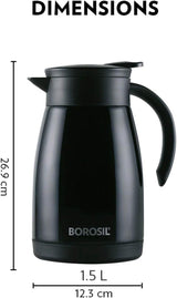 Borosil Insulated Stainless Steel Vacuum Flask Carafe, 1500 ml, Black