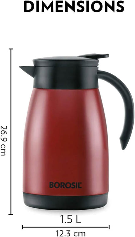 Borosil Hydra Vaccum Insulated Stainless Steel Teapot/Thermal Flask 1500ml, Red - FLKT15RED20 - Al Kabayel Discount CentreBorosil Hydra Vaccum Insulated Stainless Steel Teapot/Thermal Flask 1500ml, Red - FLKT15RED20ThermosBOROSILAl Kabayel Discount Centre