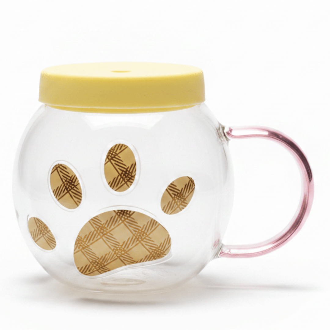 Borosilicate Glass Mug with Silicone Lid & Rose Handle | 300ml | Golden Oval Print - Al Kabayel Discount CentreBorosilicate Glass Mug with Silicone Lid & Rose Handle | 300ml | Golden Oval PrintMugsAKDCAl Kabayel Discount Centre