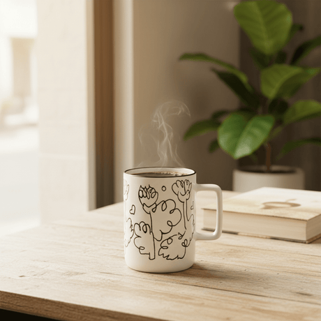 Botanical Line Art Ceramic Mug – White & Black | 400ml | - Al Kabayel Discount CentreBotanical Line Art Ceramic Mug – White & Black | 400ml |MugsAKDCAl Kabayel Discount Centre
