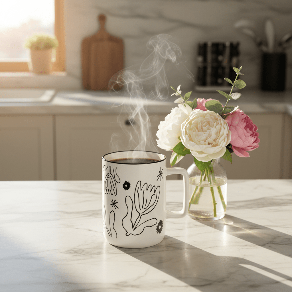 Botanical Line Art Ceramic Mug – White & Black | 400ml - Al Kabayel Discount CentreBotanical Line Art Ceramic Mug – White & Black | 400mlMugsAKDCAl Kabayel Discount Centre