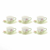 Angela BRD-434 Milk Cup with Saucer Set – 12 Pieces – Mint Green Floral Design with Gold Rim