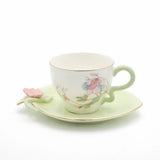 Angela BRD-434 Milk Cup with Saucer Set – 12 Pieces – Mint Green Floral Design with Gold Rim