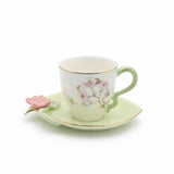 Angela BRD-435 Turkish Coffee Cup with Saucer Set – 12 Pieces – Mint Green Floral Design with Gold Rim