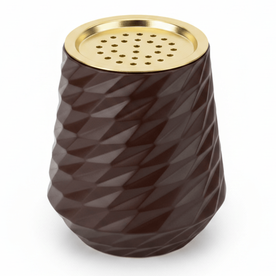 Brown Elegant Geometric Incense Burner | Dark Ceramic with Gold Interior | 10×7cm - Al Kabayel Discount CentreBrown Elegant Geometric Incense Burner | Dark Ceramic with Gold Interior | 10×7cmIncense burnerAKDCAl Kabayel Discount Centre