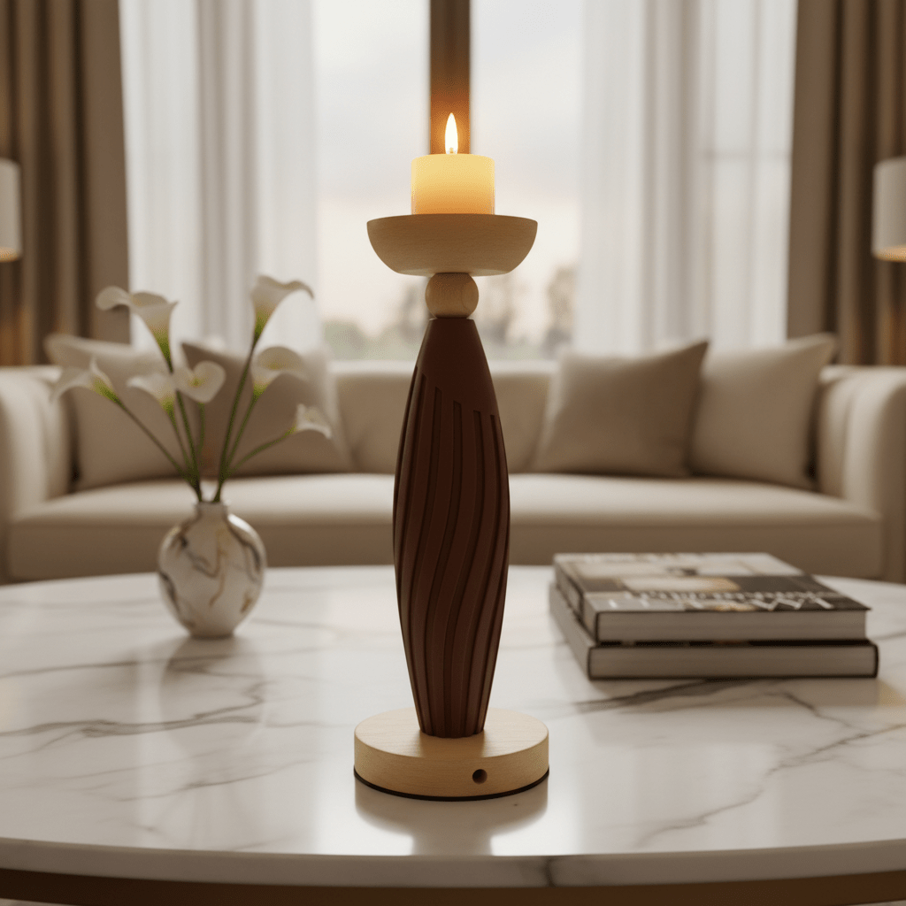 Brown & Natural Wood Candle Holder – 29cm Decorative Pillar Stand - Al Kabayel Discount CentreBrown & Natural Wood Candle Holder – 29cm Decorative Pillar StandHome Décor AccentsAKDCAl Kabayel Discount Centre