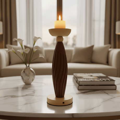 Brown & Natural Wood Candle Holder – 29cm Decorative Pillar Stand - Al Kabayel Discount CentreBrown & Natural Wood Candle Holder – 29cm Decorative Pillar StandHome Décor AccentsAKDCAl Kabayel Discount Centre