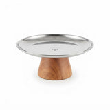 Brown Wooden Footed Silver Stainless Steel Serving Plate - 20×8 cm - Al Kabayel Discount CentreBrown Wooden Footed Silver Stainless Steel Serving Plate - 20×8 cmServing TraysAKDCAl Kabayel Discount Centre