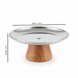 Brown Wooden Footed Silver Stainless Steel Serving Plate - 20×8 cm - Al Kabayel Discount CentreBrown Wooden Footed Silver Stainless Steel Serving Plate - 20×8 cmServing TraysAKDCAl Kabayel Discount Centre